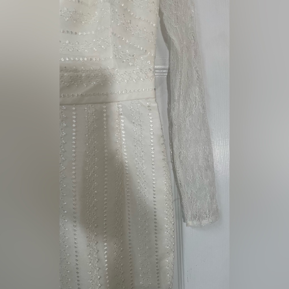 Sau Dress 6 Square Neck Long Lace Sleeve White Sheath Eyelet Bridal New NWT - Picture 6 of 16